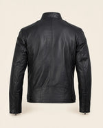 Classic Men's Matte Black Real Leather Biker Jacket with Minimalist Design