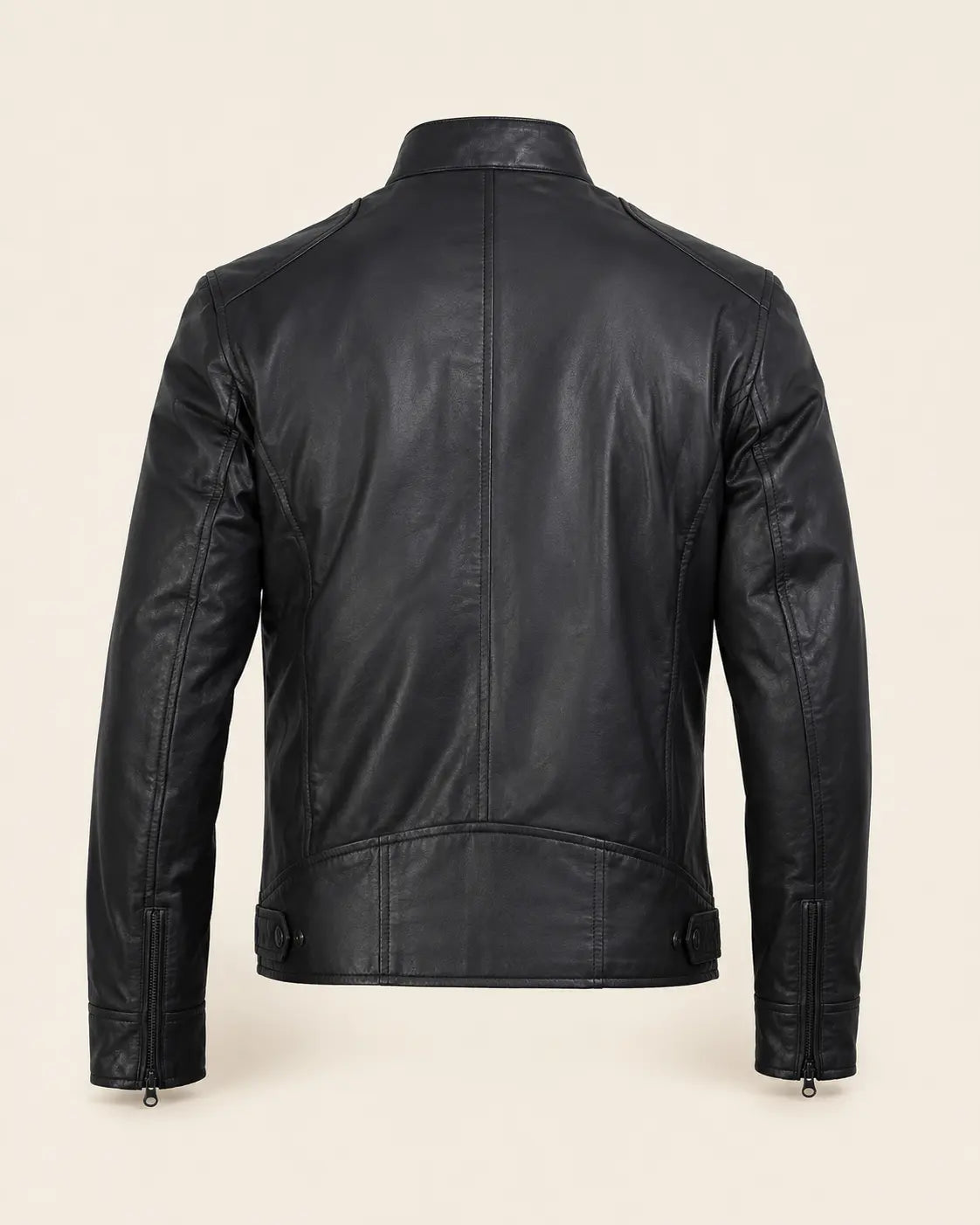 Classic Men's Matte Black Real Leather Biker Jacket with Minimalist Design