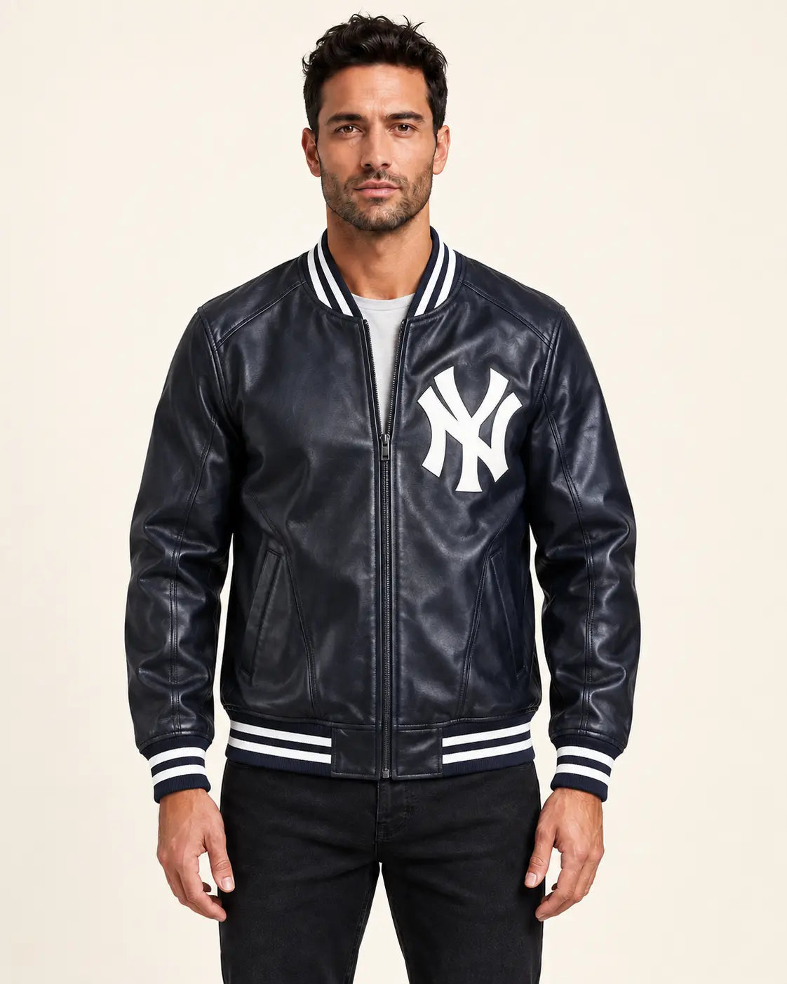 New York Yankees Navy Blue Leather Jacket