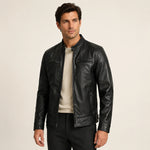 The Royal Dodge Men’s Black Leather Cafe Racer Jacket