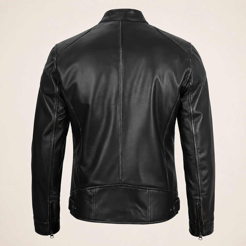 The Royal Dodge Men’s Black Leather Cafe Racer Jacket