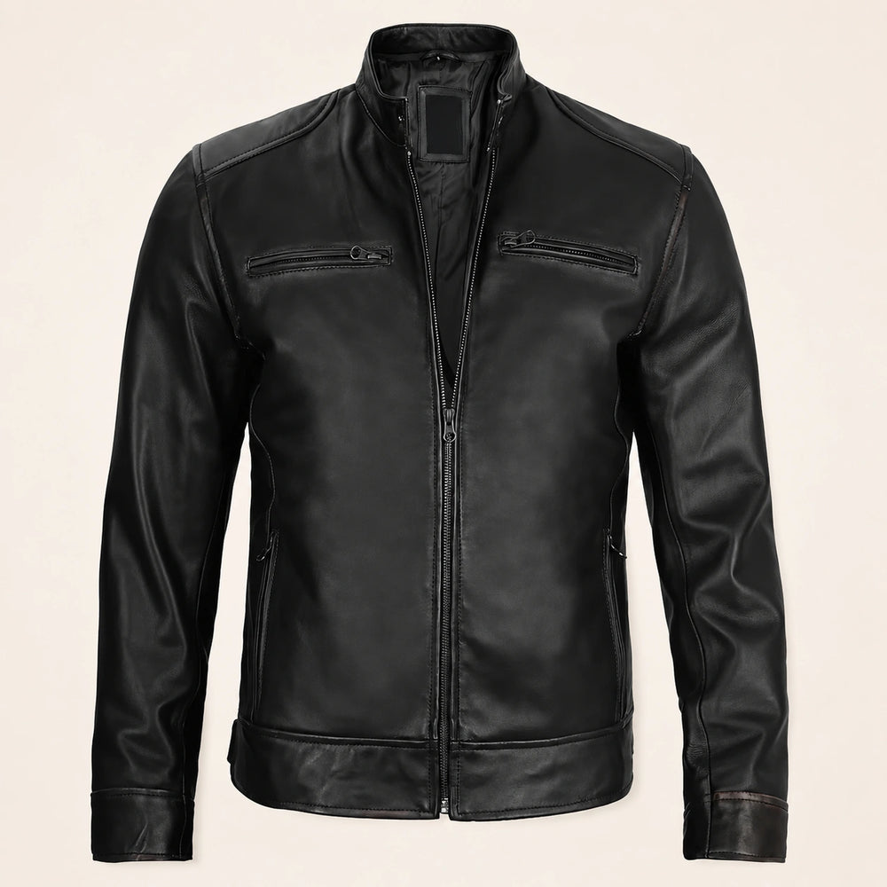 The Royal Dodge Men’s Black Leather Cafe Racer Jacket