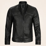 The Royal Dodge Men’s Black Leather Cafe Racer Jacket