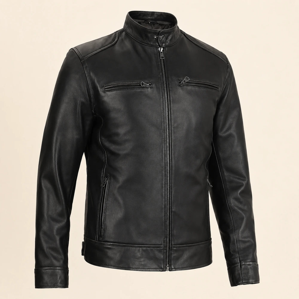The Royal Dodge Men’s Black Leather Cafe Racer Jacket