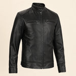 The Royal Dodge Men’s Black Leather Cafe Racer Jacket