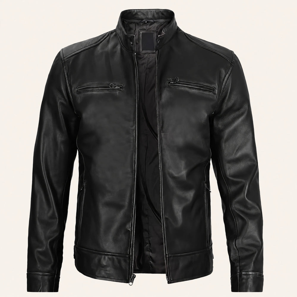 The Royal Dodge Men’s Black Leather Cafe Racer Jacket