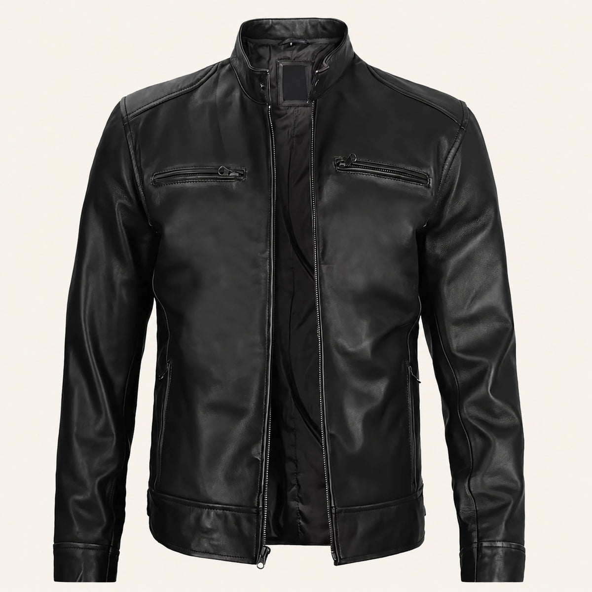 The Royal Dodge Men’s Black Leather Cafe Racer Jacket