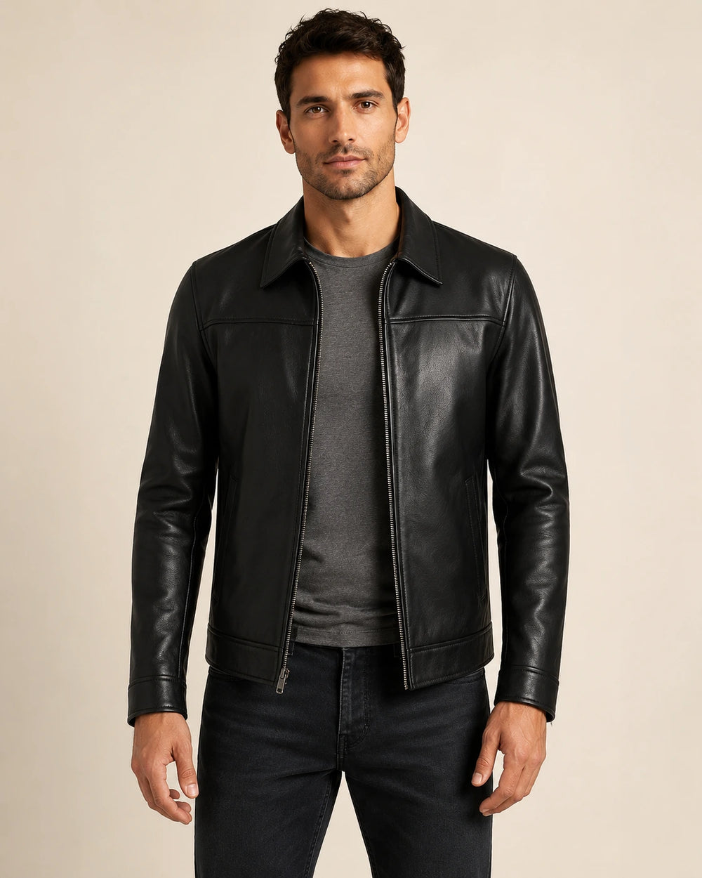 The Royal Mark Men's Black Harrington Lambskin Leather Jacket