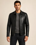 The Royal Mark Men's Black Harrington Lambskin Leather Jacket