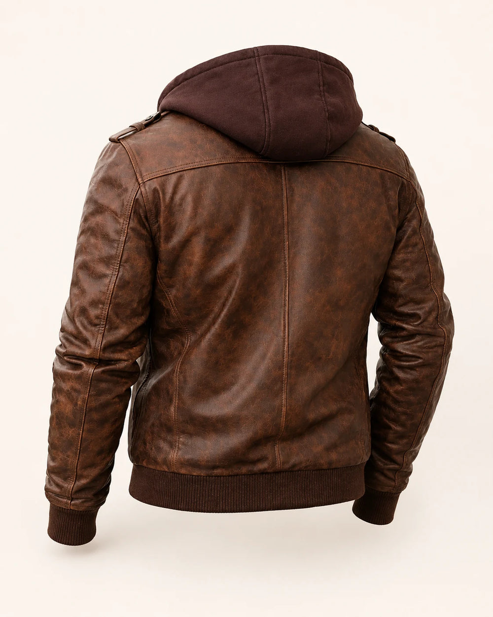 Men Brown Leather Motorcycle Jacket Removable Hood
