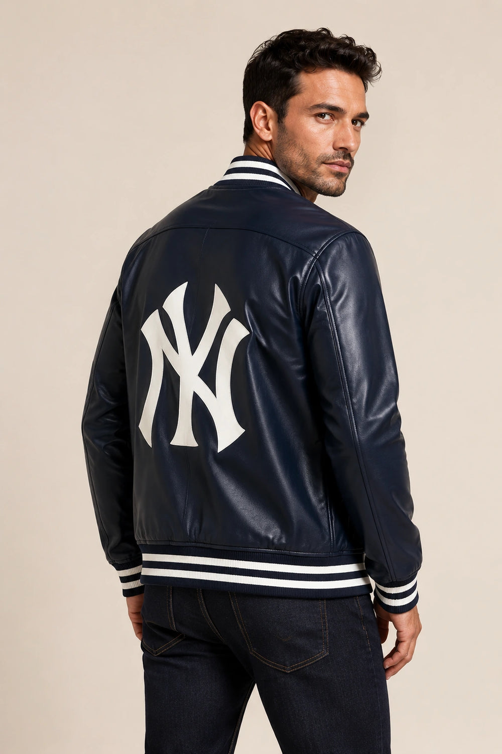 New York Yankees Navy Blue Leather Jacket