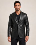 The Royal Men's Slim Fit Real Black Leather Blazer