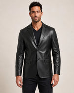 The Royal Men's Slim Fit Real Black Leather Blazer