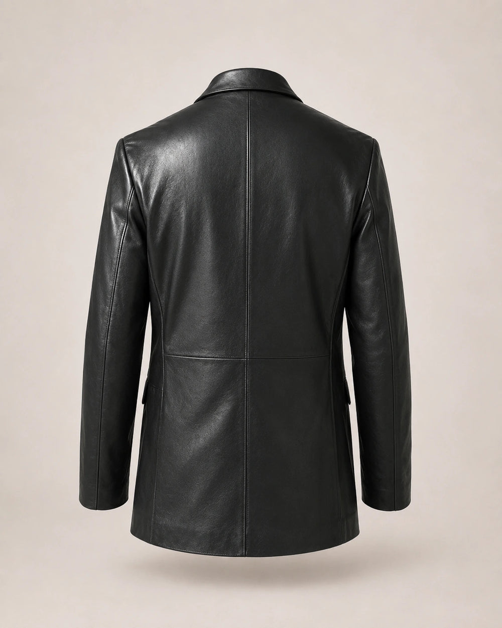 The Royal Men's Slim Fit Real Black Leather Blazer