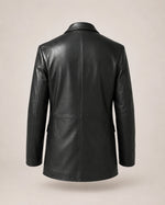 The Royal Men's Slim Fit Real Black Leather Blazer