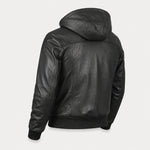 Men’s Black Hooded Leather Bomber Jacket