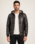 Men’s Brown Hooded Leather Bomber Jacket