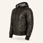 Men’s Brown Hooded Leather Bomber Jacket