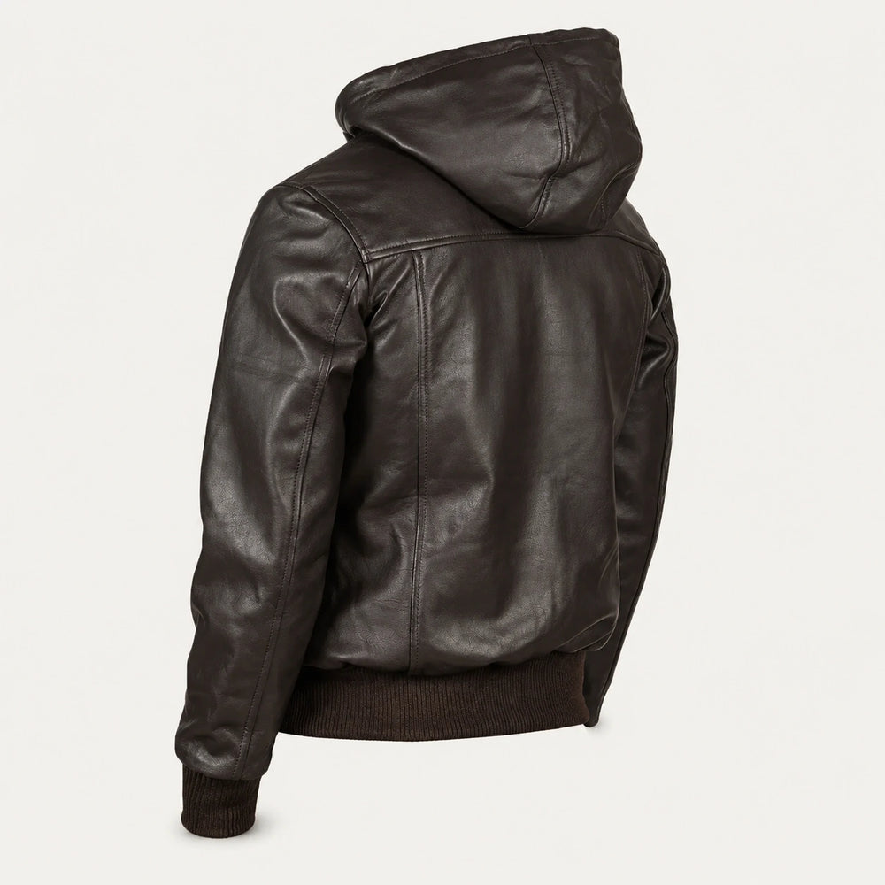 Men’s Brown Hooded Leather Bomber Jacket
