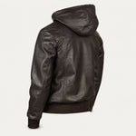 Men’s Brown Hooded Leather Bomber Jacket