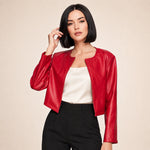 Red Cropped Leather Jacket for Women’s – Open Front Jacket