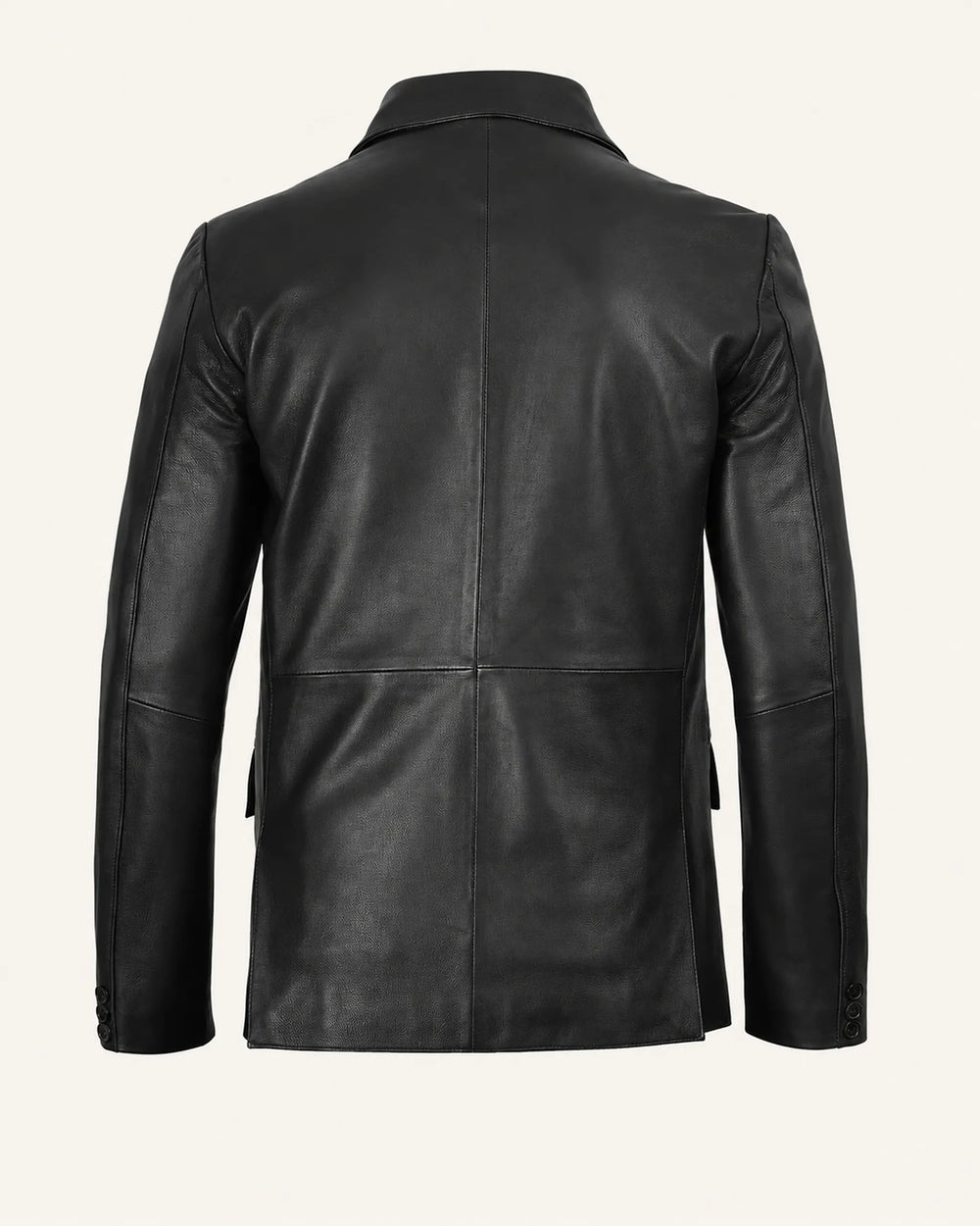 Men's Notch Lapel Black Royal Leather Blazer Front Two Button