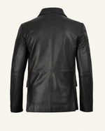 Men's Notch Lapel Black Royal Leather Blazer Front Two Button