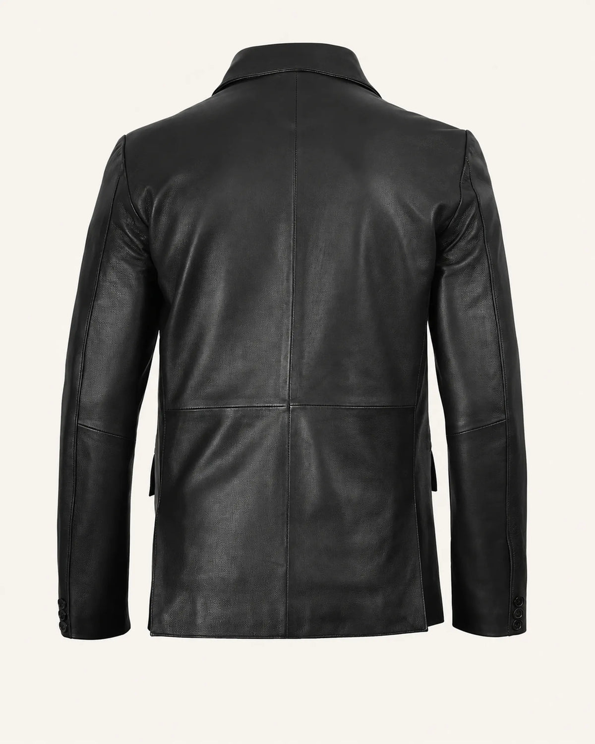 Men's Notch Lapel Black Royal Leather Blazer Front Two Button