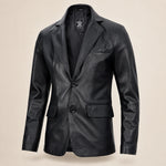The Royal Men’s Black Leather Blazer – Two-Button Notch Lapel