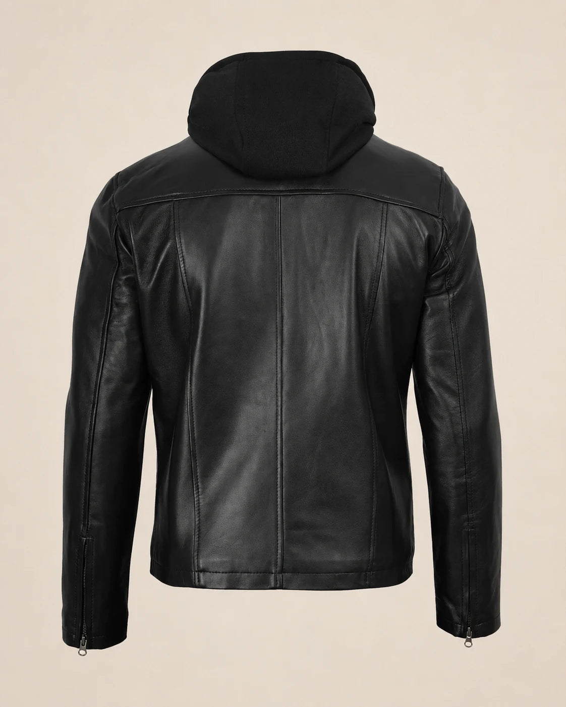 The Royal Men's Black Leather Bomber Jacket with Removable Hood