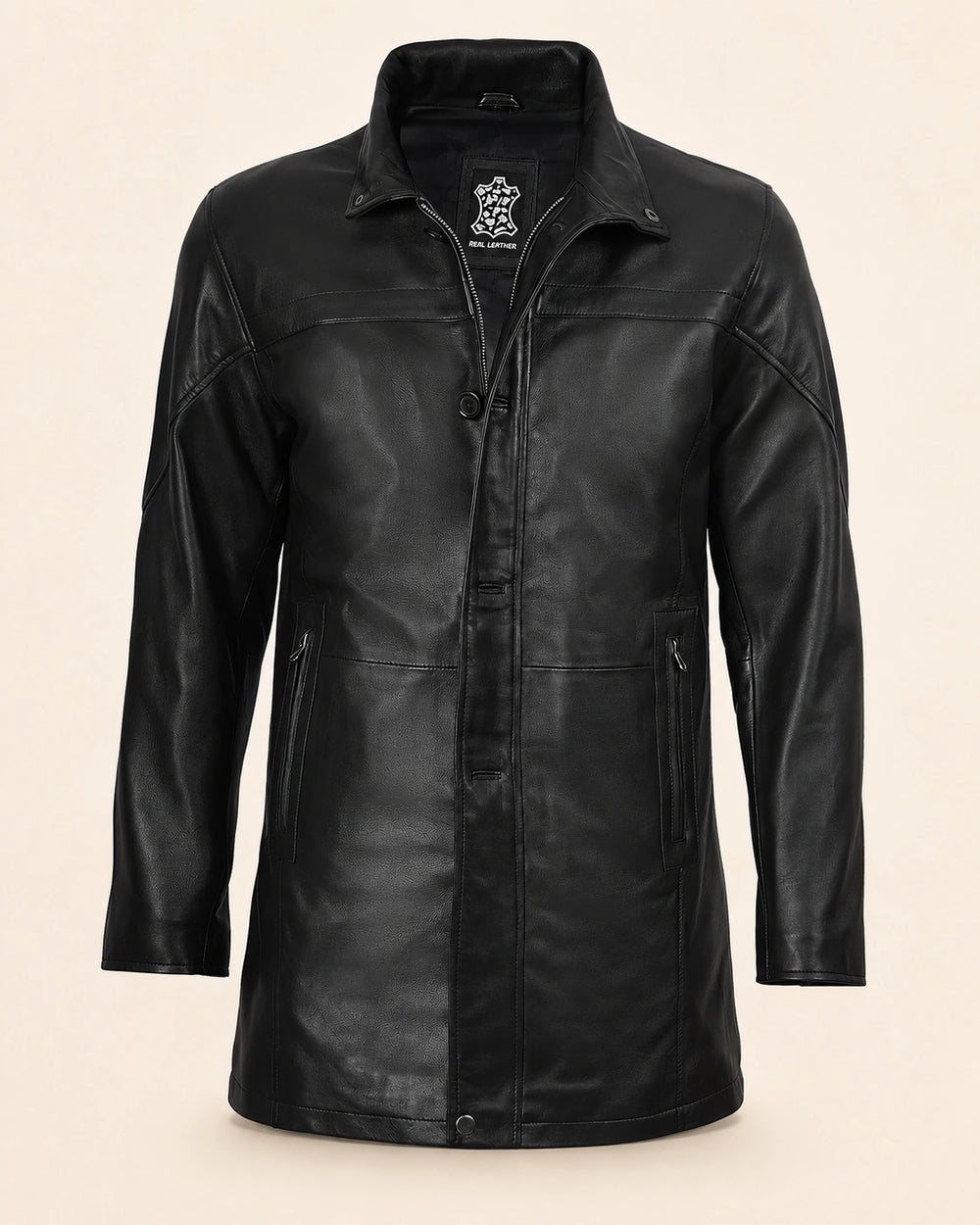 The Royal Bristol Mens Real Leather Black Car Coat