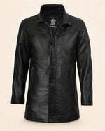 The Royal Bristol Mens Real Leather Black Car Coat