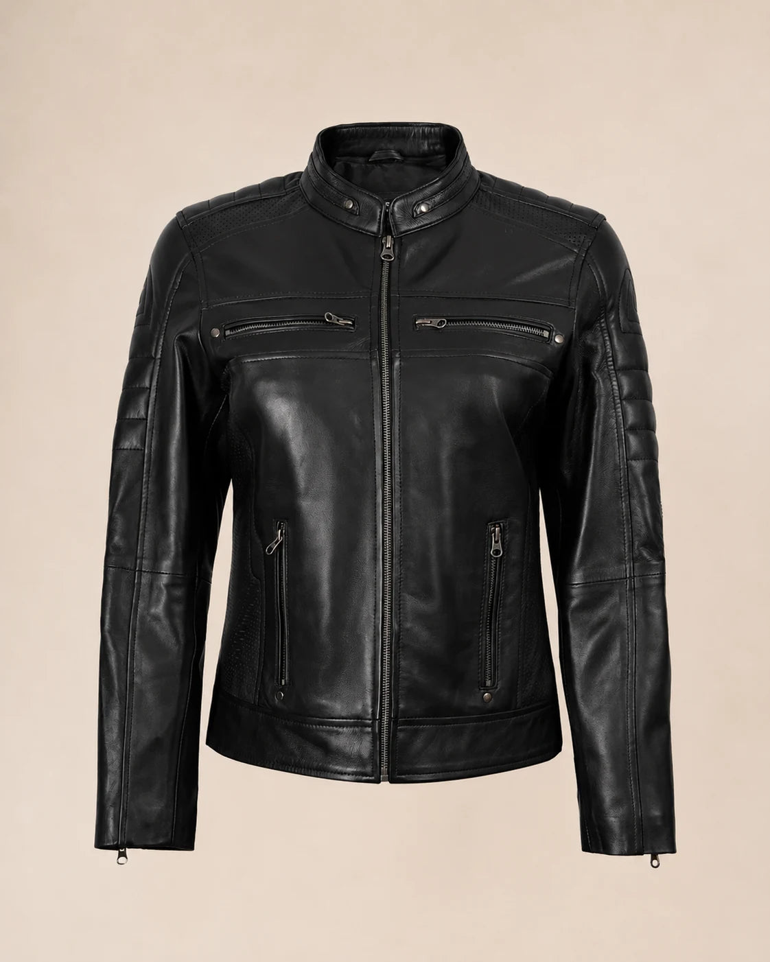 The Royal Women's JET Black Leather Biker Style Jacket