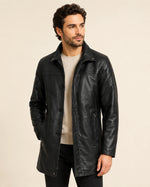 The Royal Bristol Mens Real Leather Black Car Coat