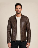 Premium Men's Waxed Chocolate Brown Biker Leather Jacket