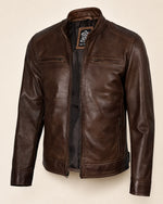 Premium Men's Waxed Chocolate Brown Biker Leather Jacket