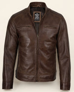 Premium Men's Waxed Chocolate Brown Biker Leather Jacket