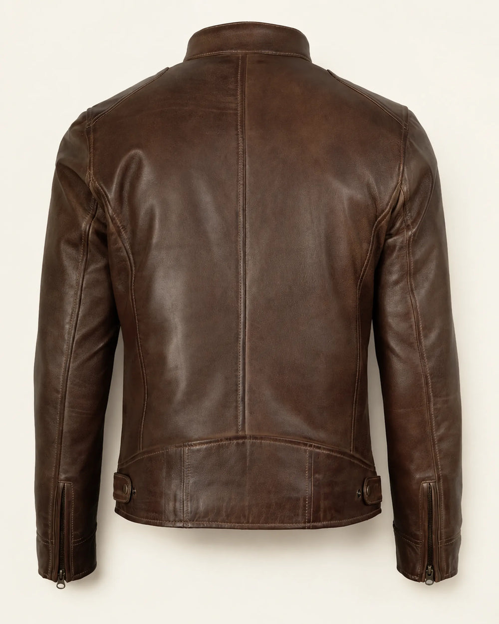 Premium Men's Waxed Chocolate Brown Biker Leather Jacket