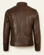 Premium Men's Waxed Chocolate Brown Biker Leather Jacket
