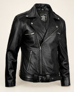 Premium Men's Black Belted Biker Leather Jacket