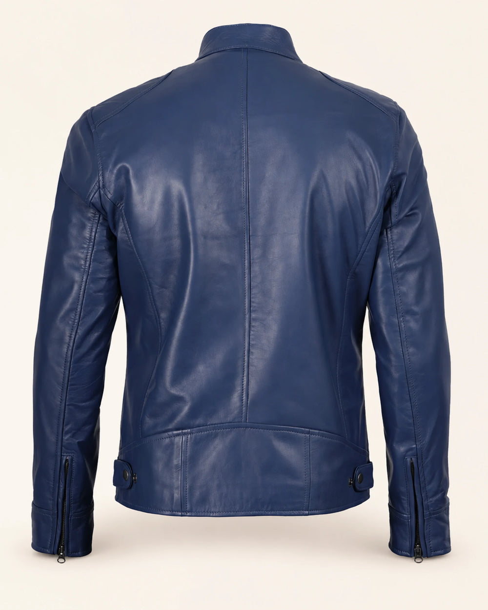 Heritage Men’s Blue Biker Style Leather Jacket with Padded Shoulders