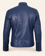 Heritage Men’s Blue Biker Style Leather Jacket with Padded Shoulders