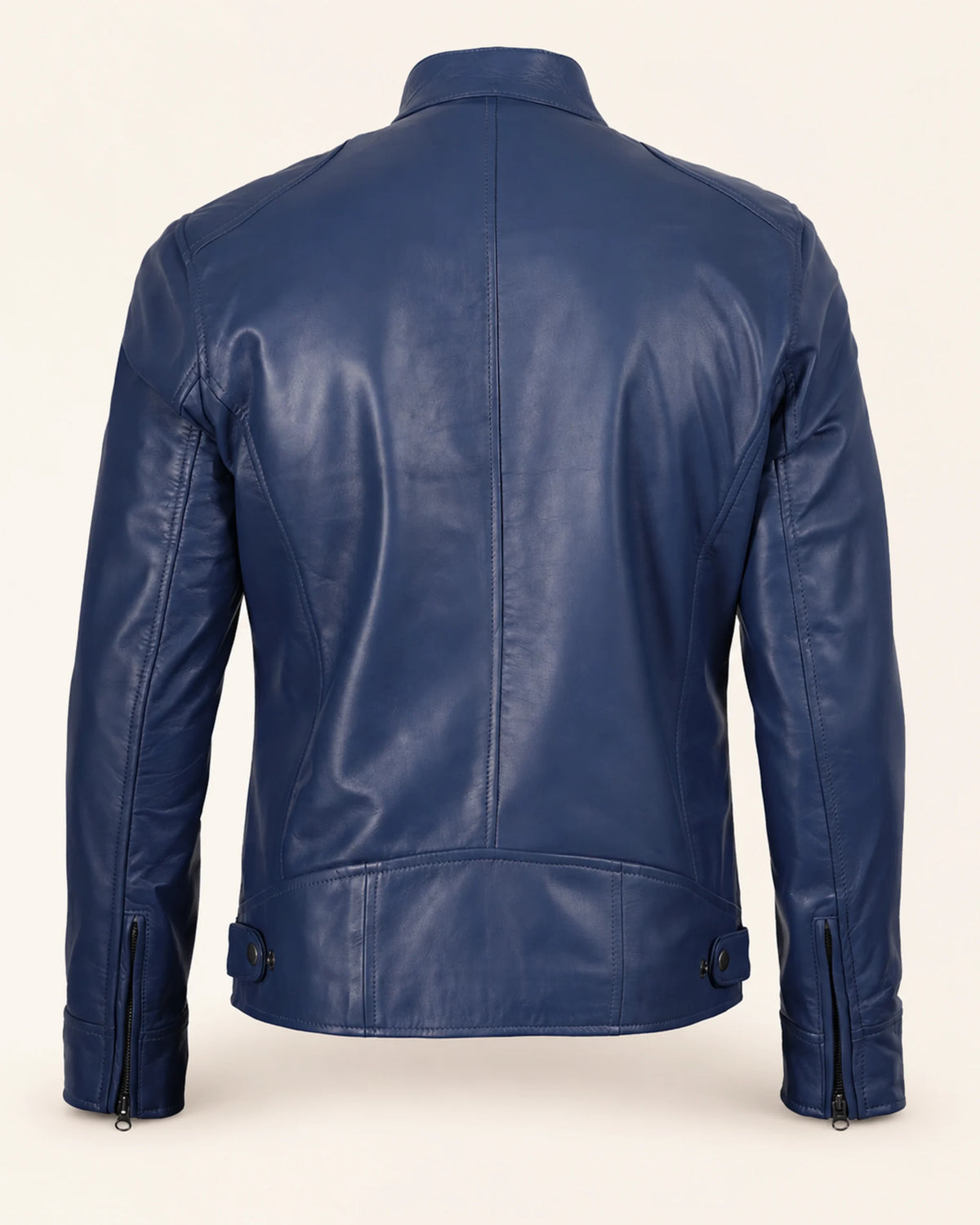 Heritage Men’s Blue Biker Style Leather Jacket with Padded Shoulders