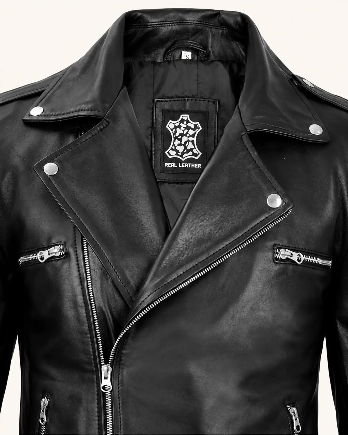 Premium Men's Black Belted Biker Leather Jacket