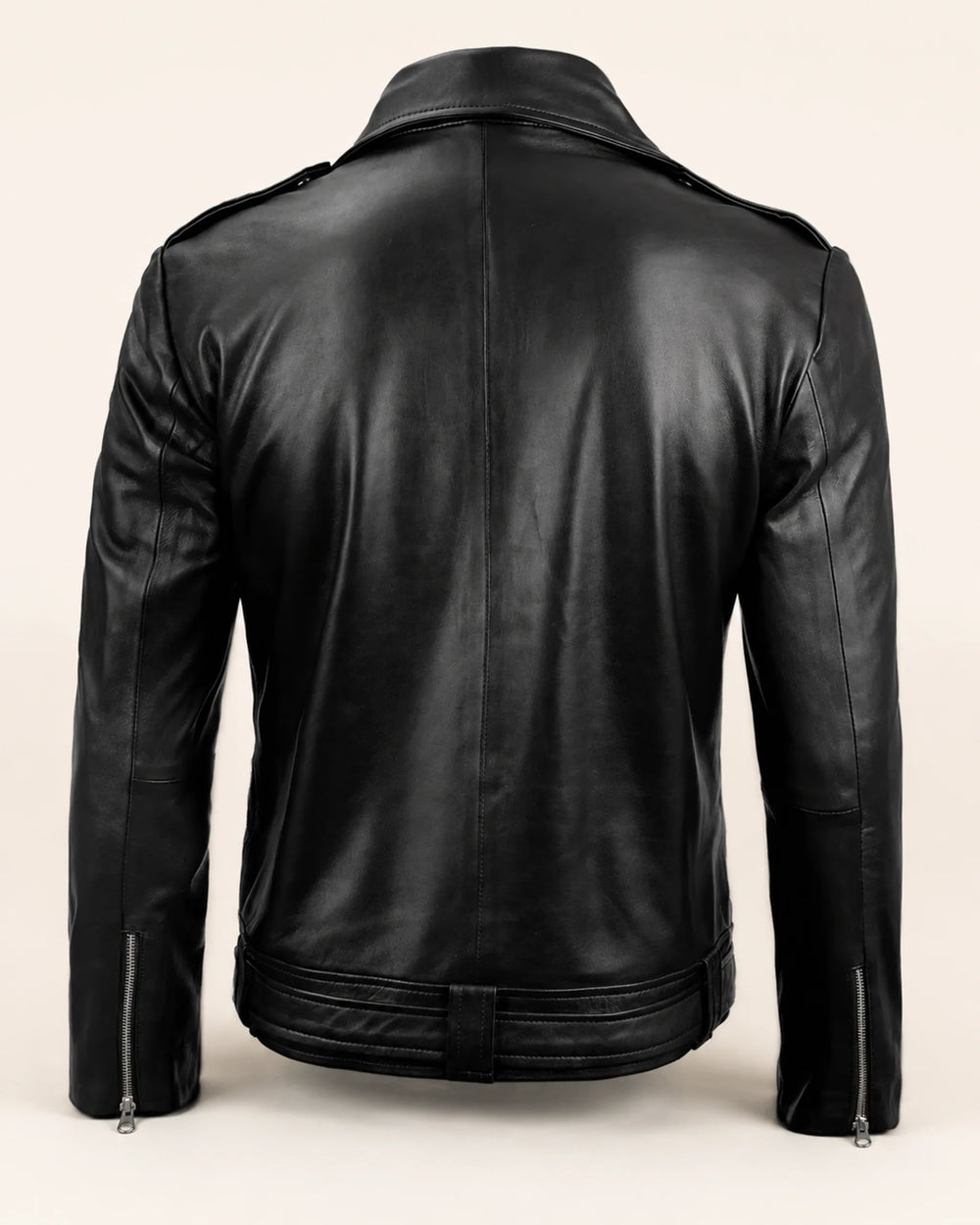 Premium Men's Black Belted Biker Leather Jacket