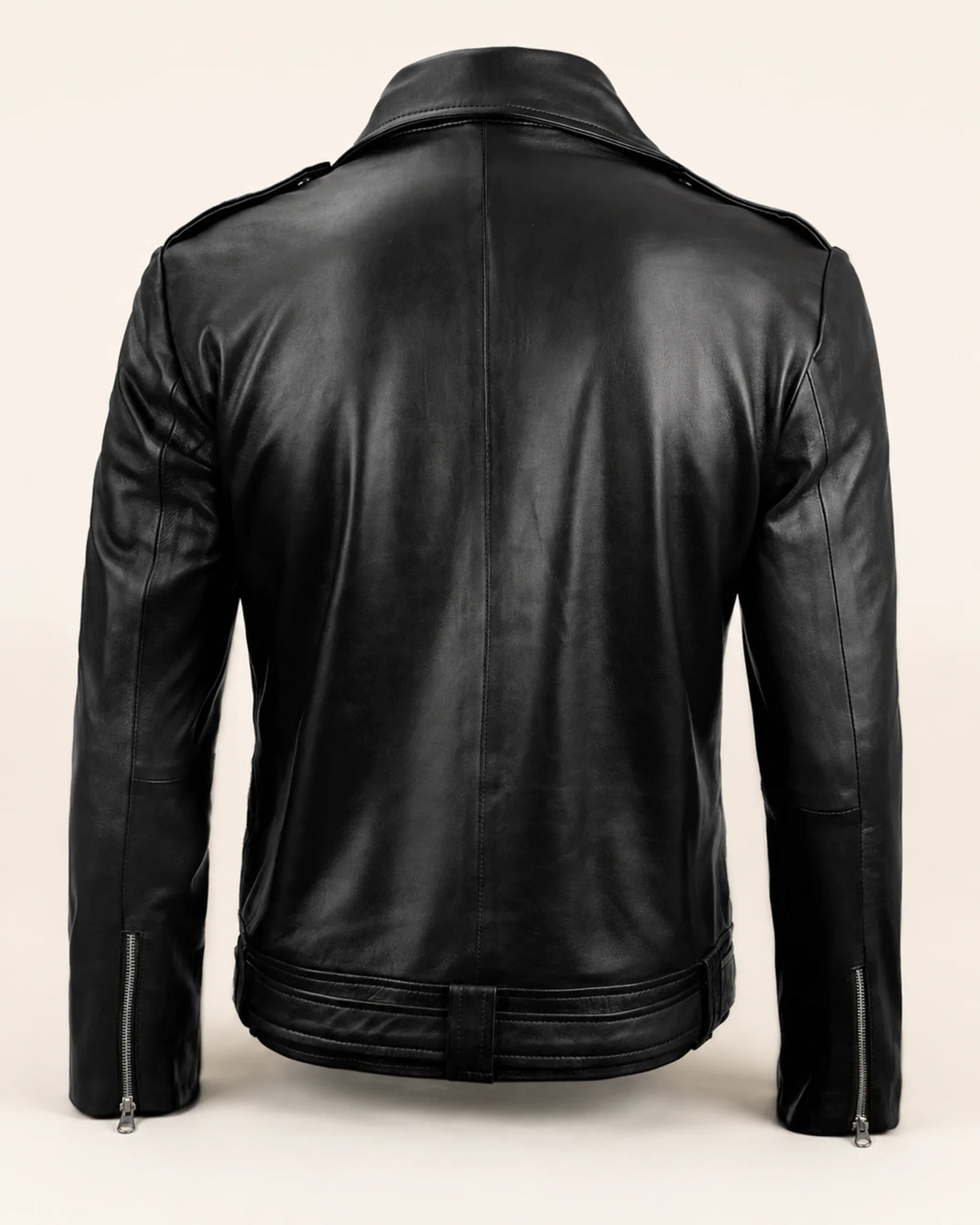 Premium Men's Black Belted Biker Leather Jacket