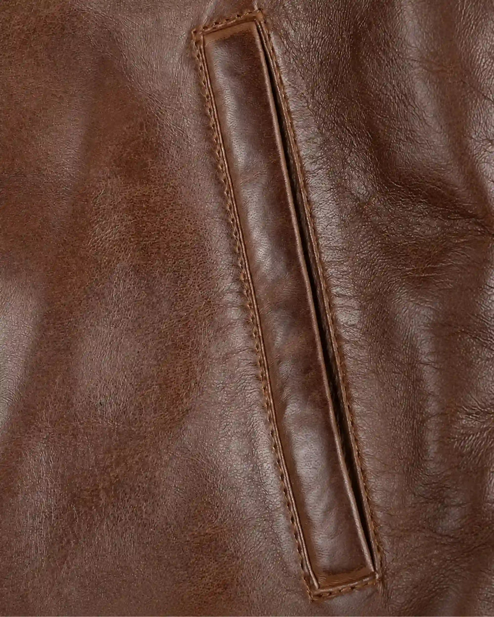 Classic Men's Cognac Real Leather Biker Jacket with Snap-Tab Collar