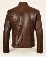 Classic Men's Cognac Real Leather Biker Jacket with Snap-Tab Collar