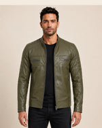 Classic Men’s Olive Green Biker Style Real Leather Jacket
