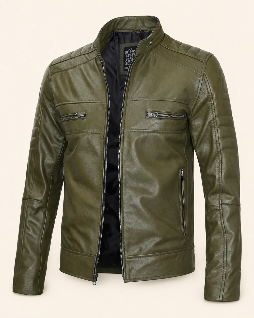 Classic Men’s Olive Green Biker Style Real Leather Jacket